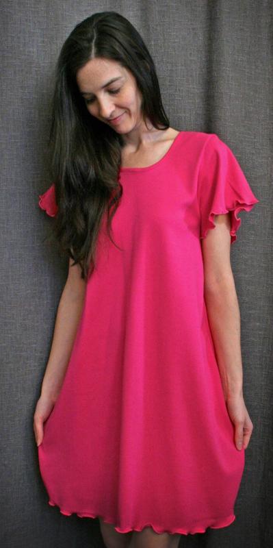 Hot Pink Short Sleeve Short NightGown Cotton Interlock, Made In The USA Hot Pink Short Sleeve Short NightGown Cotton Interlock, Made In The USA