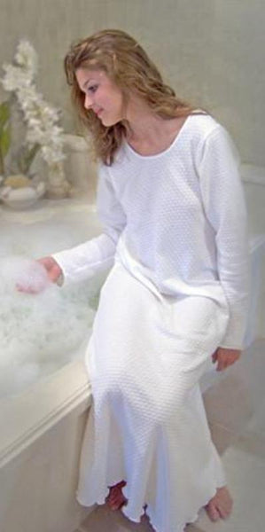 Long Sleeve Scoop Neck Nightgown Cotton Knit Dot Fabric, Made In The USA by Simple Pleasures Inc.