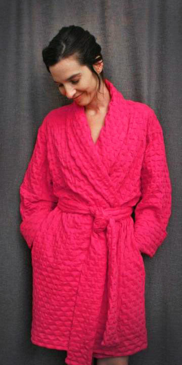 knee length dresses for ladies Hot Pink Short Shawl Collar Robe Cotton Waffle Made in the USA