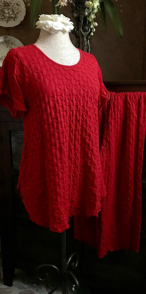 Vibrant Brights Short Sleeve Long Top & Palazzos Waffle Collection Cherry Red