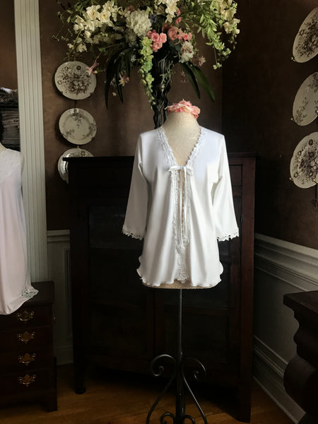 Cotton Bed Jacket 3/4 Sleeve Venise Lace Trim Simple Pleasures Couture