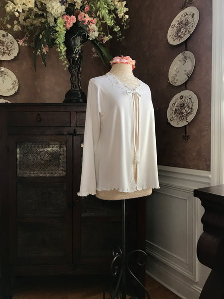Cotton Bed Jacket Long Sleeve Interlock Venise Lace Simple Pleasures Couture