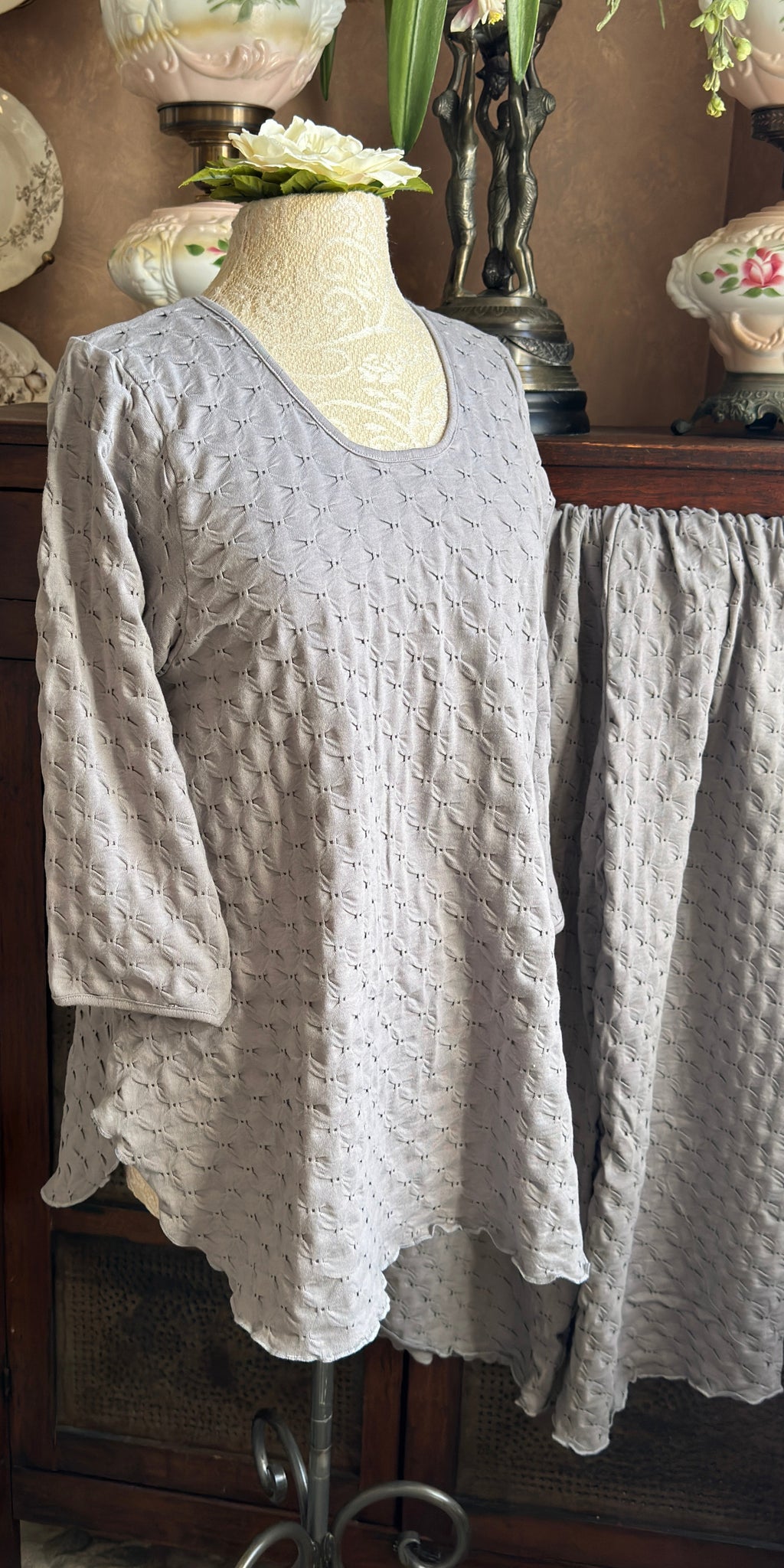 3/4 Sleeve Long Top & Palazzos WAFFLE