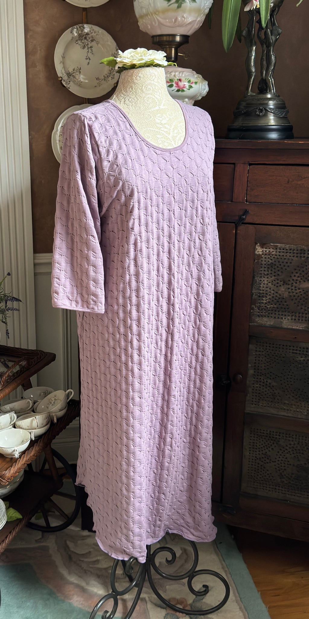 3/4 Sleeve 3/4 Length Gown WAFFLE