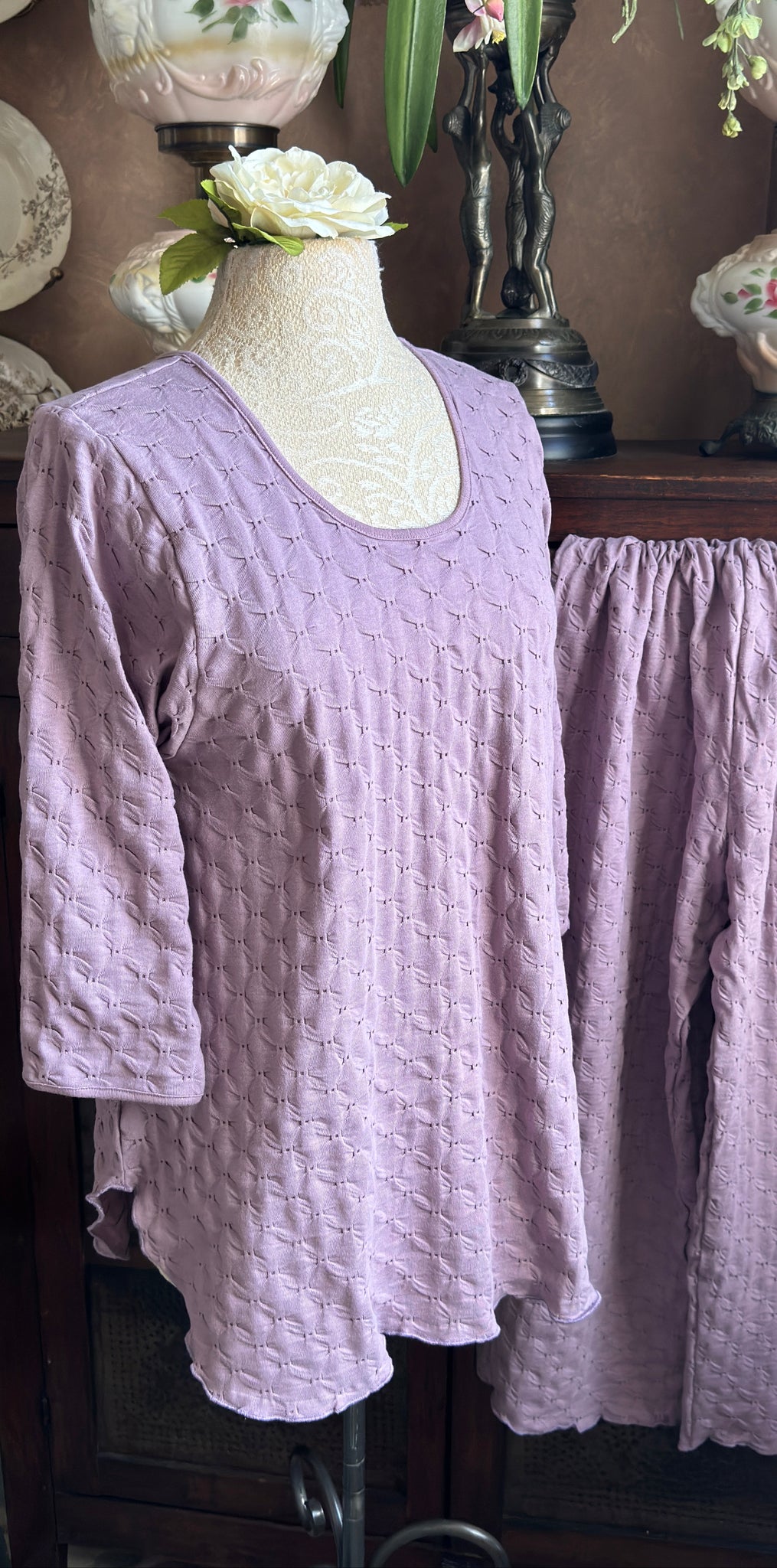 3/4 Sleeve Long Top & Palazzos WAFFLE