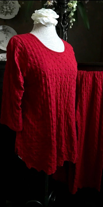 Vibrant Brights 3/4 Sleeve Long Top & Palazzos Waffle Collection Cherry Red