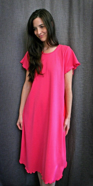 Hot Pink Short Sleeve 3/4 Length Gown Interlock Collection - Simple Pleasures, Inc.