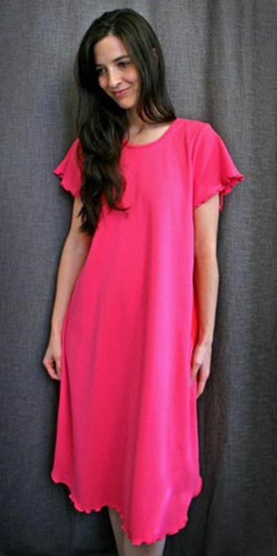 Hot Pink Short Sleeve 3/4 Length Gown Interlock Collection - Simple Pleasures, Inc.