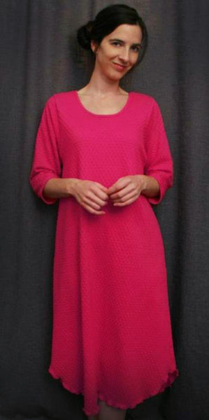 Hot Pink 3/4 Sleeve 3/4 Length NightGown Cotton Dot, Made In The USA Hot Pink 3/4 Sleeve 3/4 Length NightGown Cotton Dot, Made In The USA
