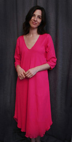 V Neck 3/4 Sleeve 3/4 Length Gown Shadow Stripe in Four Colors!