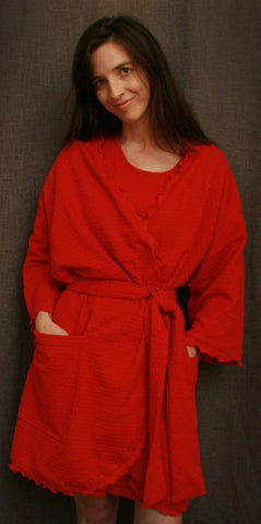 Cherry Red Short Wrap Robe Dot Collection - Simple Pleasures, Inc.