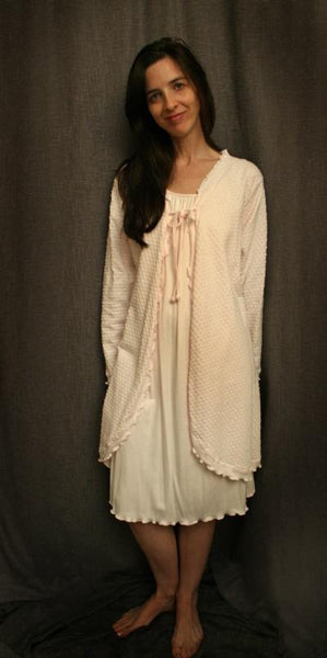 Long Sleeve Short Swing Robe 100% Cotton Knit Dot, Made In the USA by Simple Pleasures Inc.