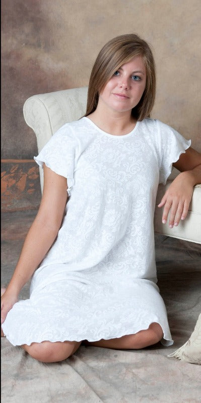 Short Sleeve Short Gown Cotton LACE
