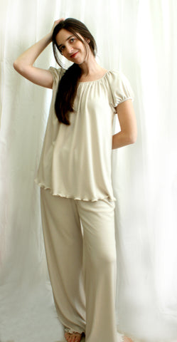 Short Sleeve Raglan Top & Pajamas, Supima Cotton/Micro Modal, Made In The USA by Simple Pleasures Inc.