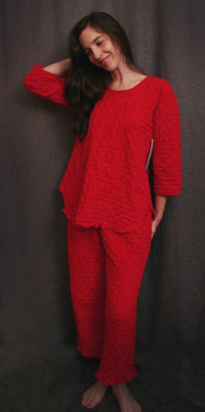 Vibrant Brights 3/4 Sleeve Long Top & Palazzos WAFFLE Cherry Red
