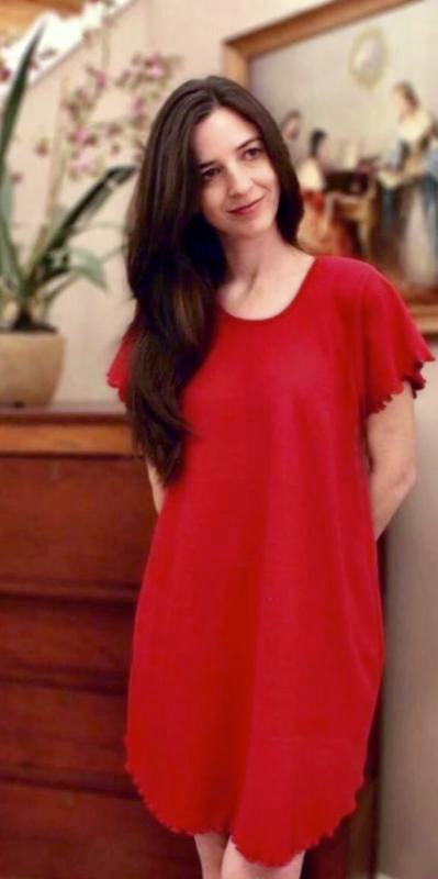 Nightgown Vibrant Brights Short Sleeve Short Gown Interlock Cherry Red