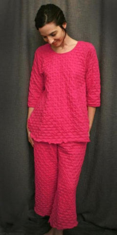 Hot Pink 3/4 Sleeve Long Top & Palazzos Waffle Collection - Simple Pleasures, Inc.