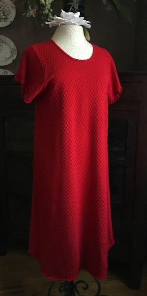 Vibrant Brights Short Sleeve 3/4 Length Gown Dot Collection CHERRY RED