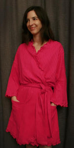 Hot Pink Short Wrap Robe Shadow Stripe Collection - Simple Pleasures, Inc.