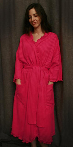 Hot Pink Cherry Red 3/4 Length Wrap Robe Shadow Stripe Collection - Simple Pleasures, Inc.