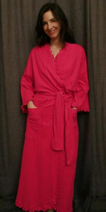 Hot Pink Long Wrap Robe Shadow Stripe Collection - Simple Pleasures, Inc.