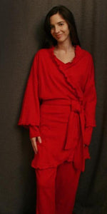 Cherry Red Short Wrap Robe Check Collection - Simple Pleasures, Inc.