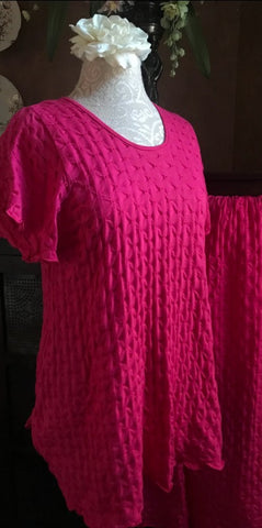 Hot Pink Short Sleeve Long Top & Palazzos Waffle Collection
