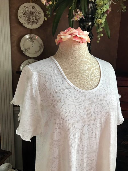 Short Sleeve Short Gown Cotton LACE