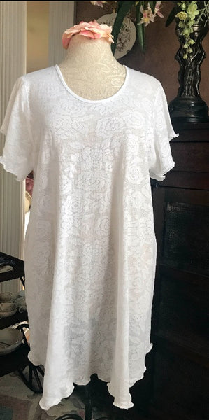 Short Sleeve Short Gown Cotton LACE