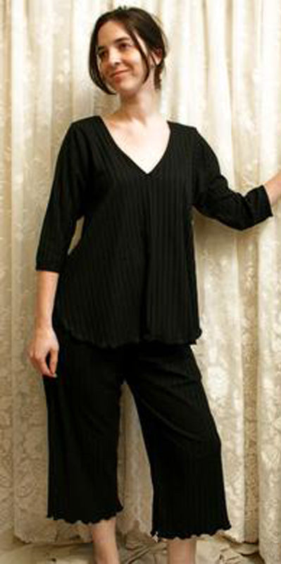 V Neck 3/4 Sleeve Long Top & Palazzos SHADOW STRIPE