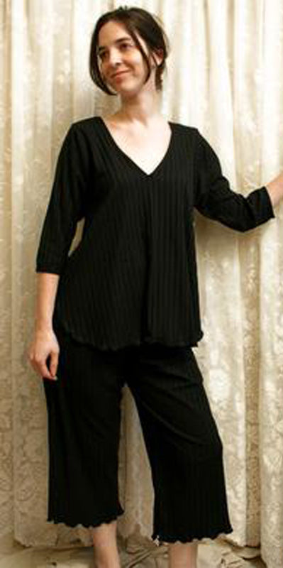 V Neck 3/4 Sleeve Long Top & Palazzos Shadow Stripe Collection