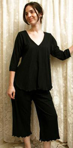 V Neck 3/4 Sleeve Long Top & Palazzos SHADOW STRIPE