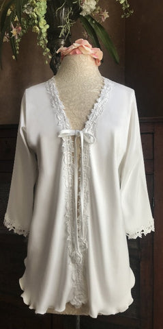 Cotton Bed Jacket 3/4 Sleeve Venise Lace Trim Simple Pleasures Couture