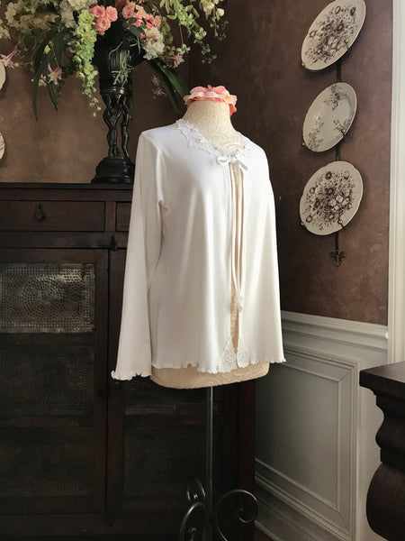 Cotton Bed Jacket Long Sleeve Interlock Venise Lace Simple Pleasures Couture