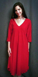 Vibrant Brights V Neck 3/4 Sleeve 3/4 Length Gown Shadow Stripe Collection Cherry Red
